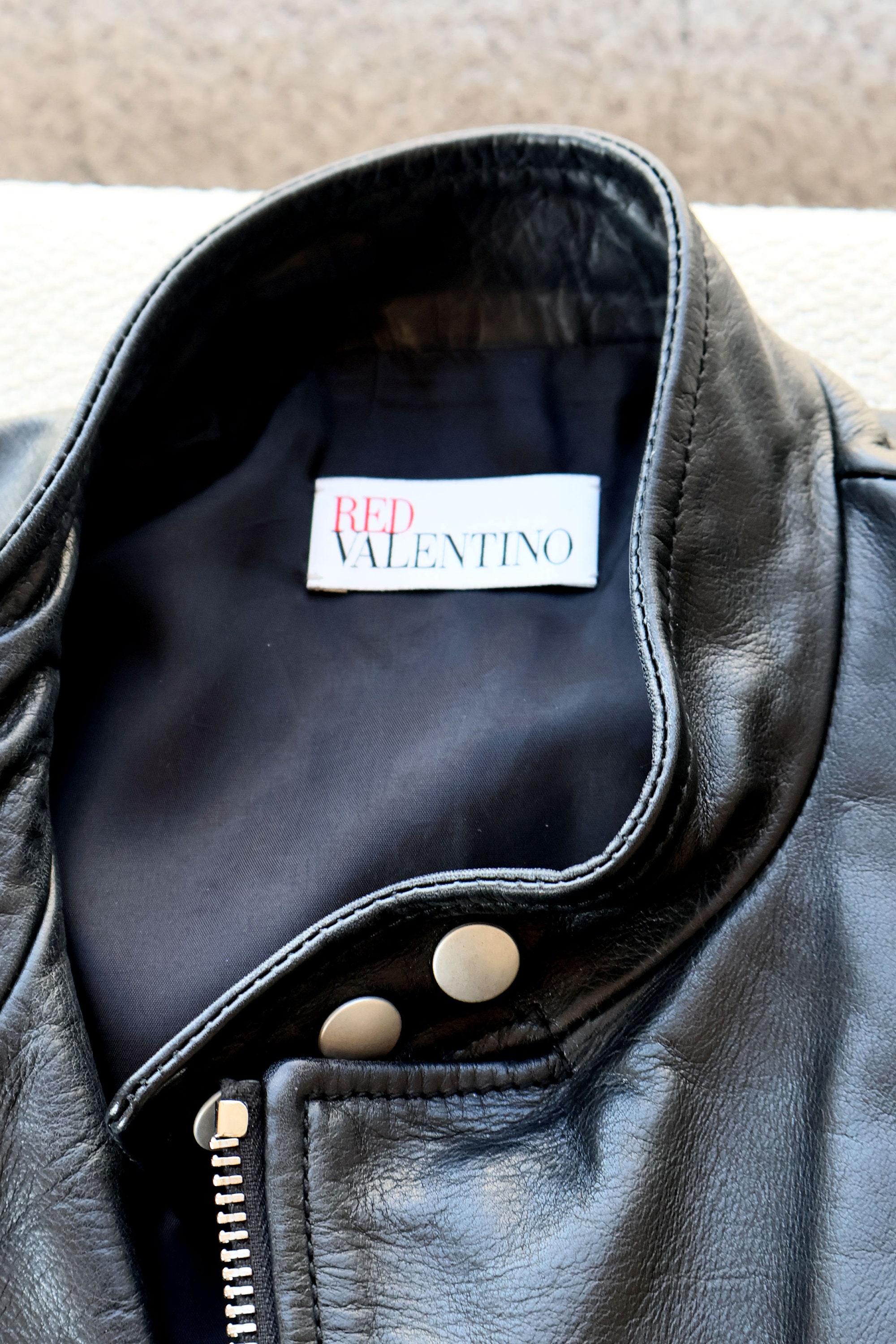 Vintage VALENTINO Black Leather Racing Jacket With White Vintage VALENTINO Black Leather Racing Jacket With White