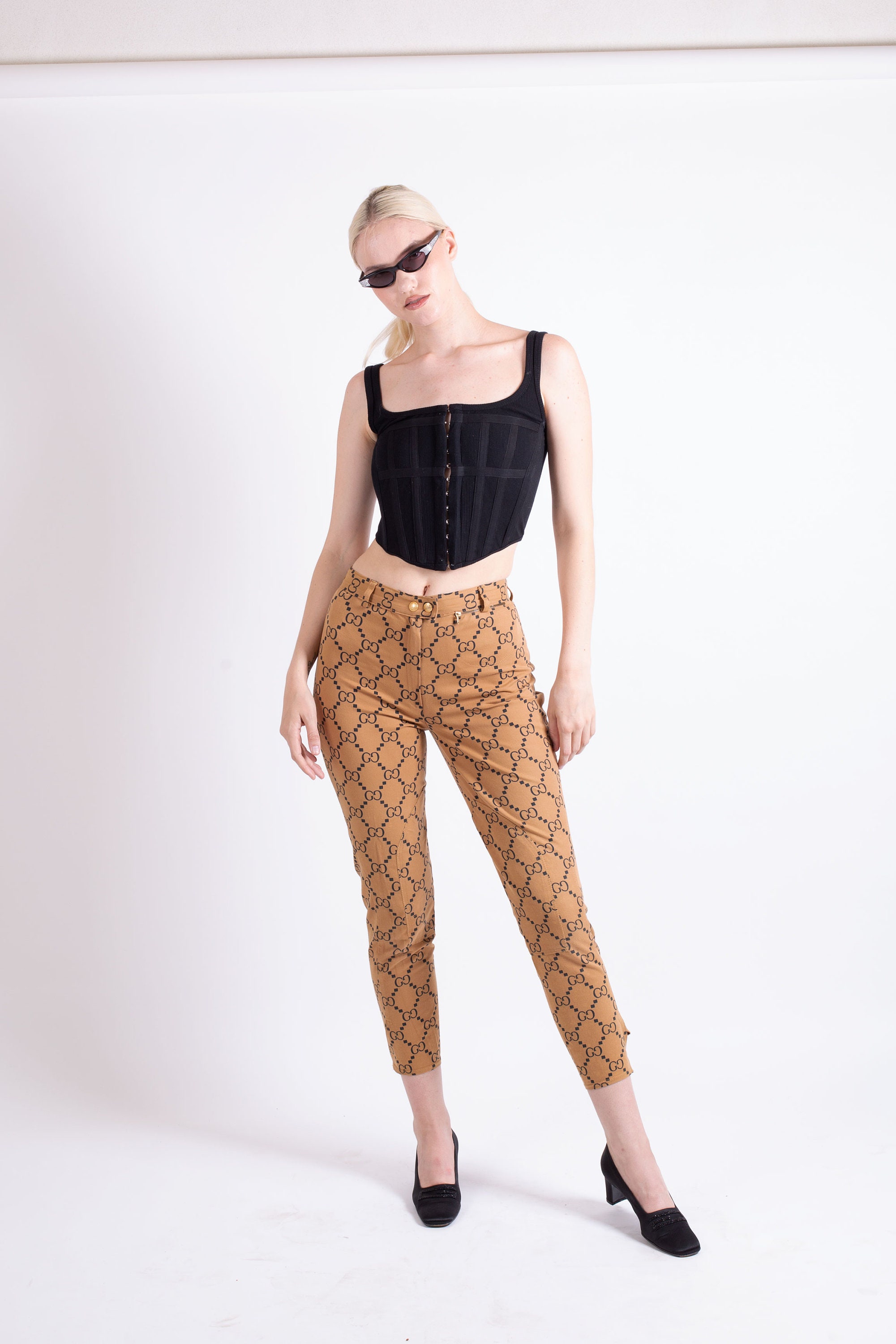 【モノグラムで可愛く♪】GUCCI Pants GG サテンパンツ Vintage GUCCI Rare Y2K High Waist Monogram Web Pants GG