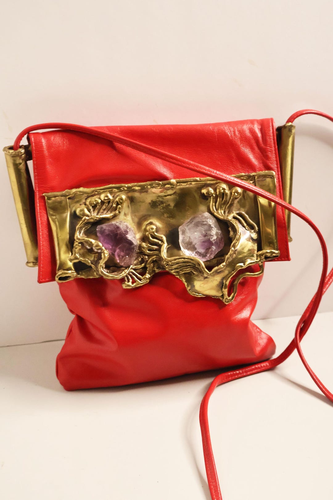 Vintage Carvalho's of Rio 1970s Brutalist Red Leather Bag With Giant ...