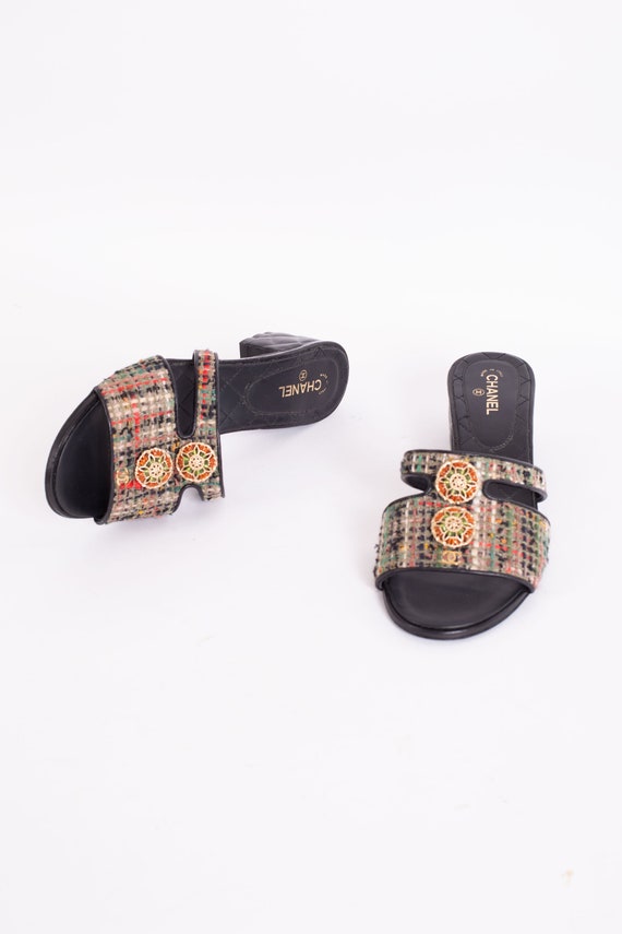 Vintage Chanel Rainbow Tweed Quilted Mules with J… - image 7