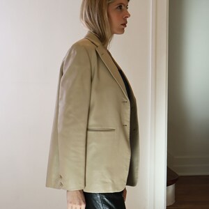 Vintage Richard Tyler 1990s Nude Leather Minimalist Blazer with Pockets sz S M It 42 Jacket Coat Tan Beige image 5