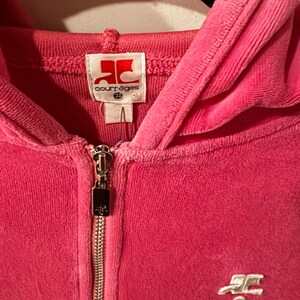 Vintage COURREGES 1990s Paris Hot Pink Velour Hoodie with Logo in Neon Top Zip Front Made in Paris sz 38 XS S image 6