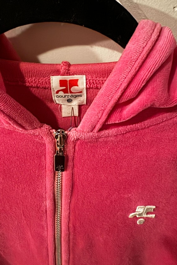 ヴィンテージ COURREGES 1990 年代 パリ ホットピンク ベロア パーカー 