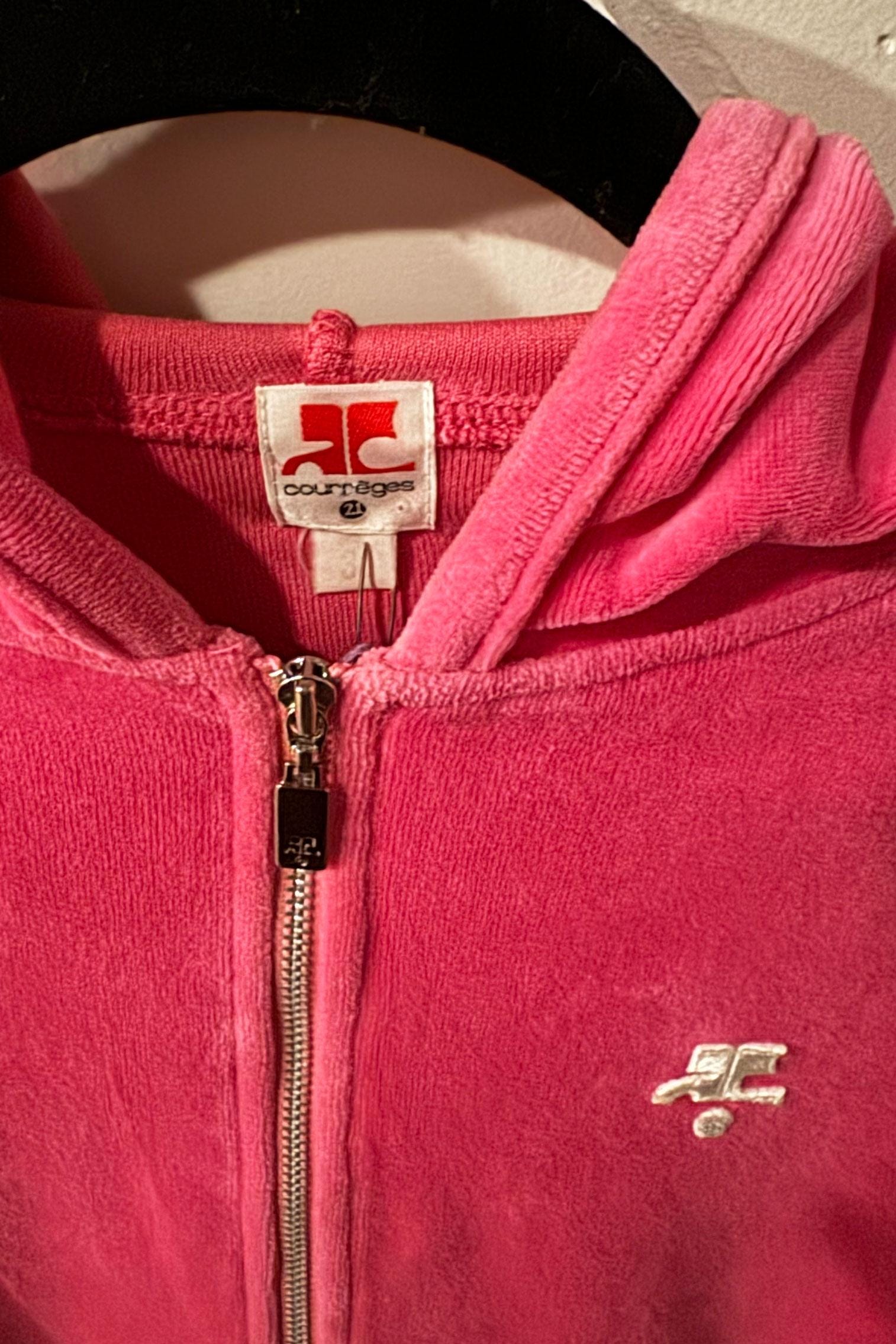 ヴィンテージ COURREGES 1990 年代 パリ ホットピンク ベロア パーカー 