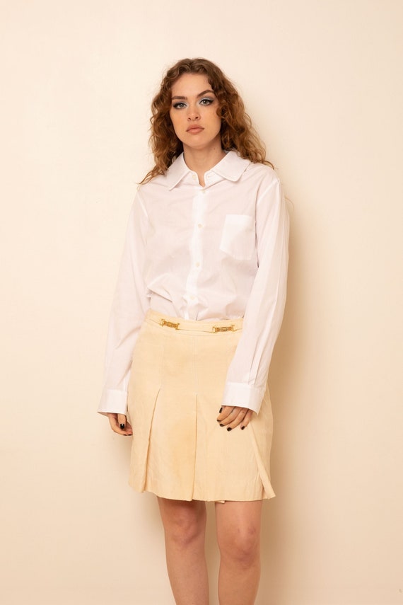 Vintage CÉLINE 1970s Cream Pleated Midi Skirt with
