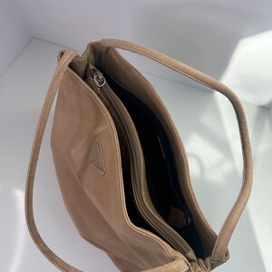 Vintage PRADA Nude Leather Tessuto Double Pocket Shopper Tote 90s Y2K Monogram Logo Shoulder Bag Minimal image 5