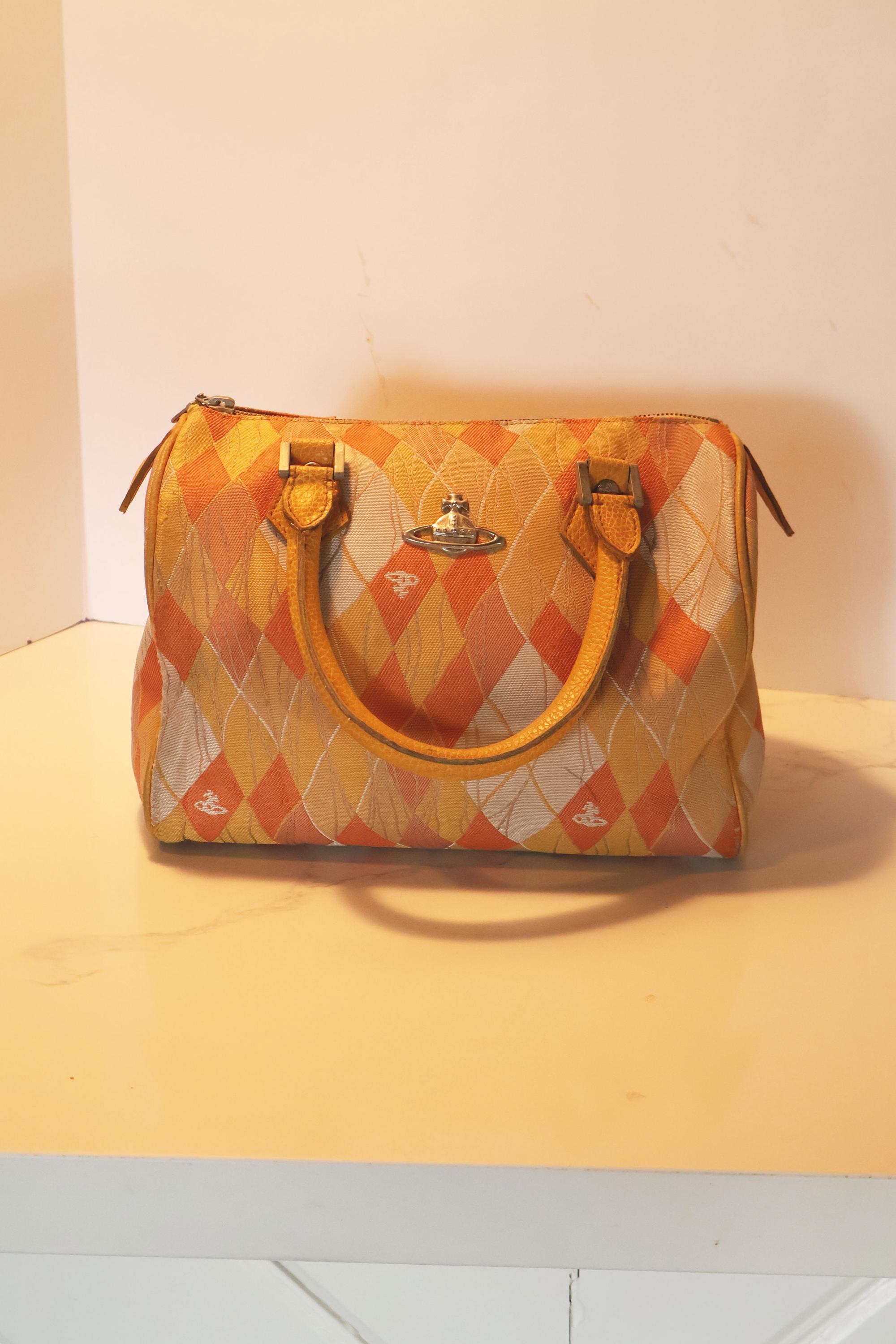 Vintage Vivienne Westwood Argyle Plaid Boston Bag With Orb