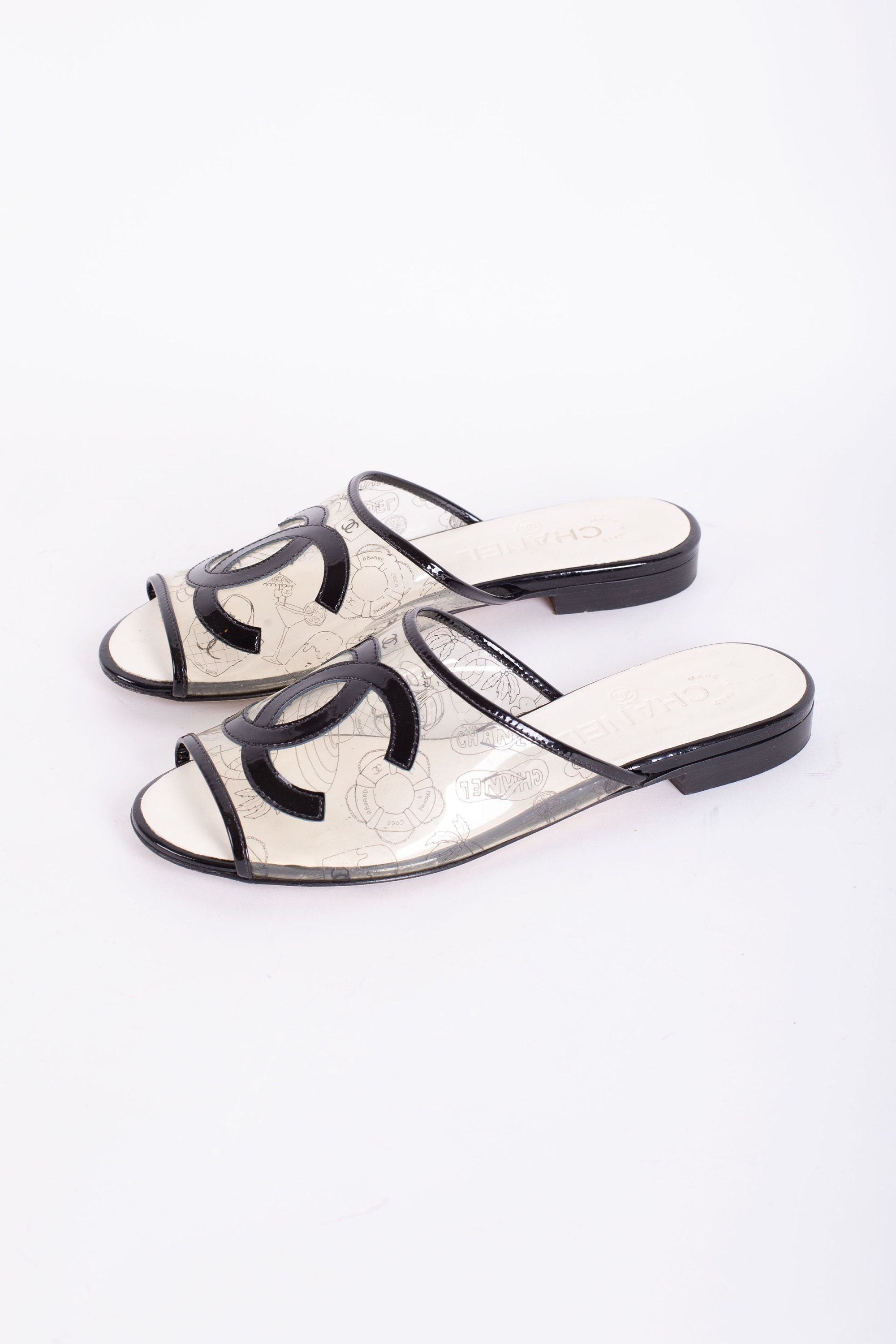 Size 8.5 chanel shop clear slides