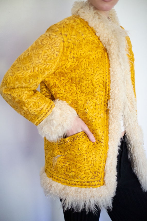 Vintage 1960s Gold Embroidered Afghan Coat: Mongo… - image 5