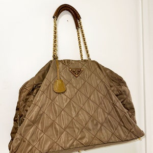 PRADA Army Quilted Catena Jumbo Carryall Bag with Gold Chain Strap Gold Hardware 1980s 1990s Tessuto Vela Tote image 2