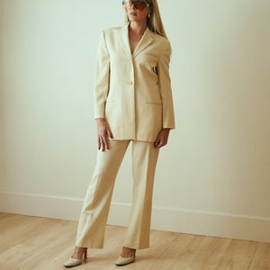 1990s Gianni Versace COUTURE Cream Silk Tailored Suit with Medusa Logo V Buttons IT 42 S M Wool Silk Off White Atelier image 3