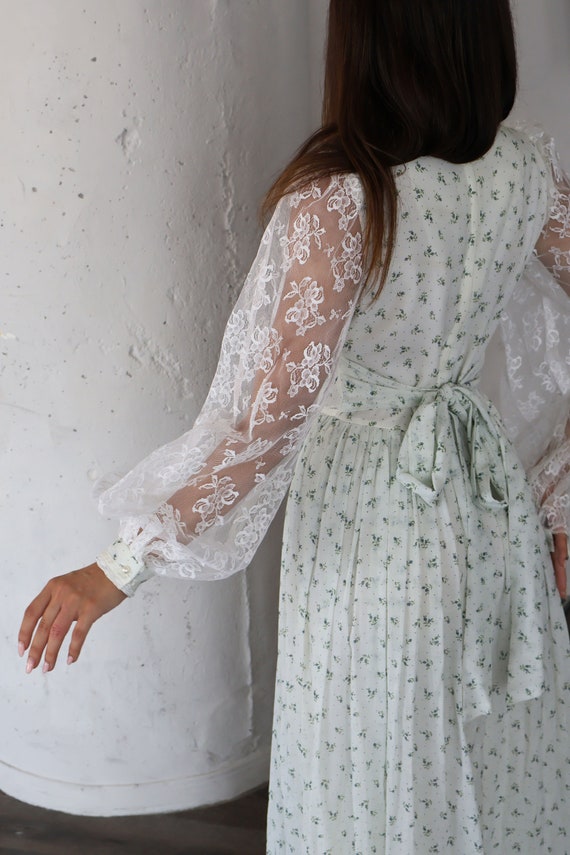 1970s Gunne Sax Ditsy Floral Print Lace Up Corset Dre… - Gem