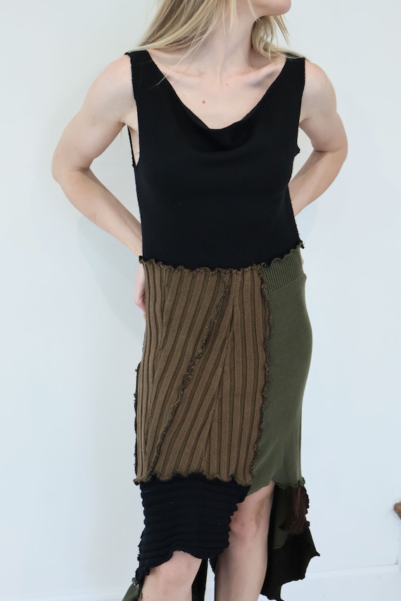 Y2K Handmade Knit Patchwork Asymmetrical Maxi Dre… - image 3