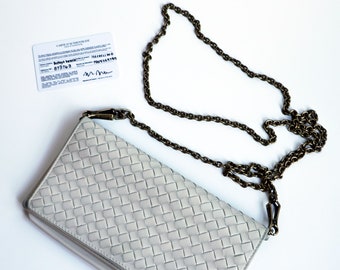 Bottega Veneta White Intrecciato Leather Wallet on Chain