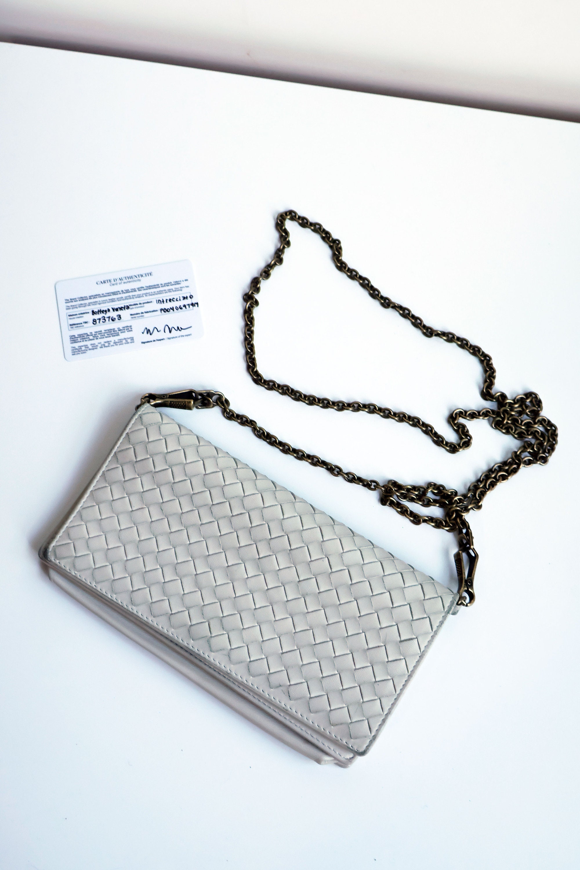 Bottega Veneta White Intrecciato Leather Wallet on Chain
