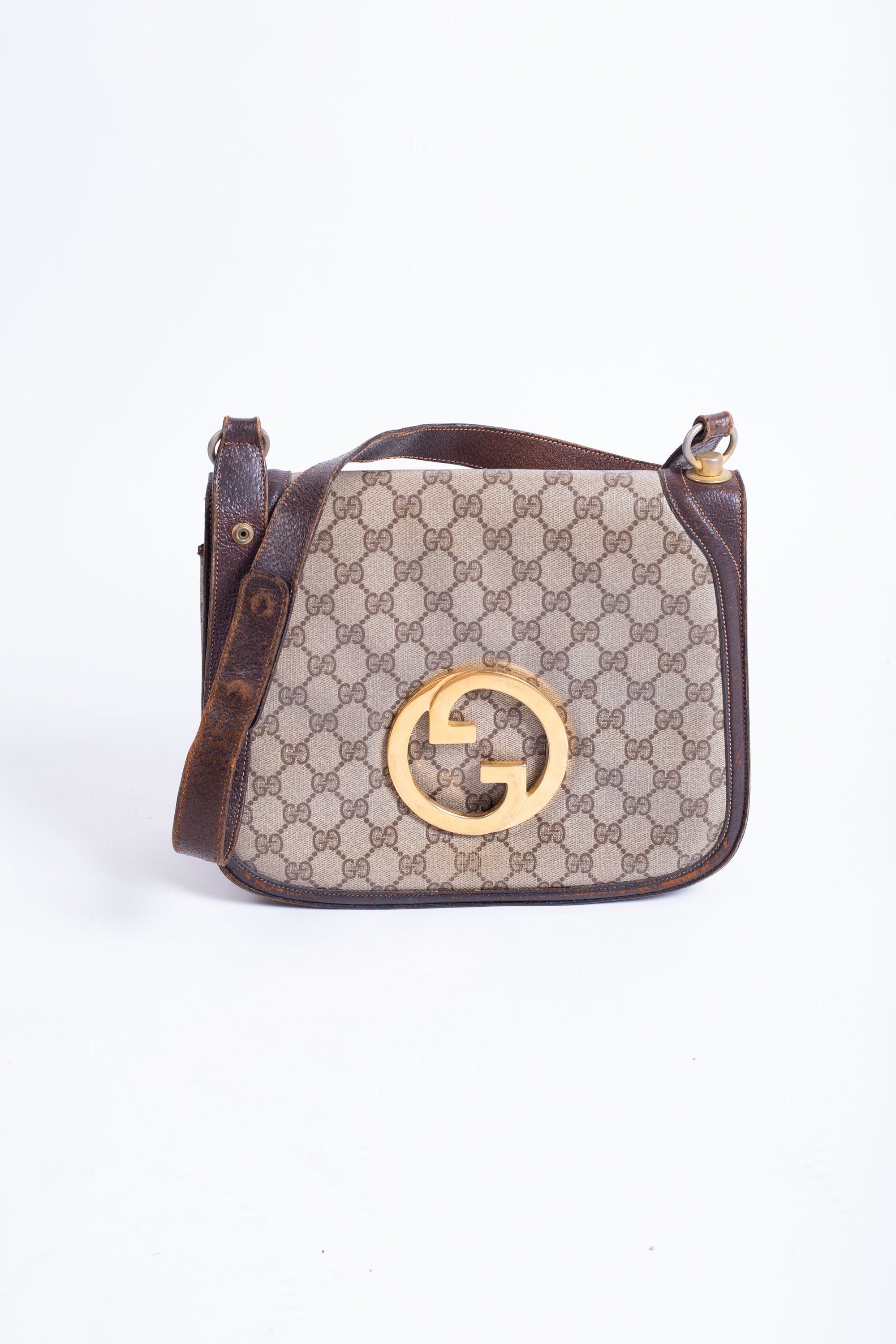 Gucci 1970s Canvas & Leather Sun Print Shoulder Bag