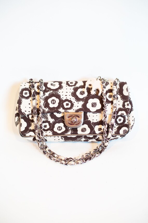 Vintage CHANEL Brown + Cream Camellia Pattern Fab… - image 2