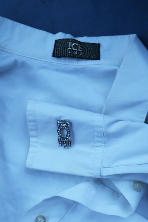 Vintage ICEBERG Y2K White Cotton Button Up Top wi… - image 8