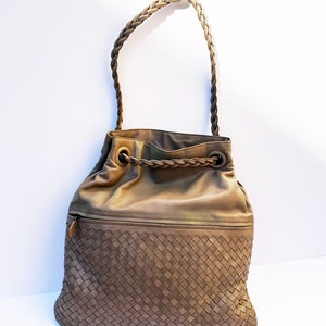 Bottega Veneta Nude Intrecciato Leather Convertible Shoulder Tote Bag with Braided Strap Woven Minimal Beige 90s image 6