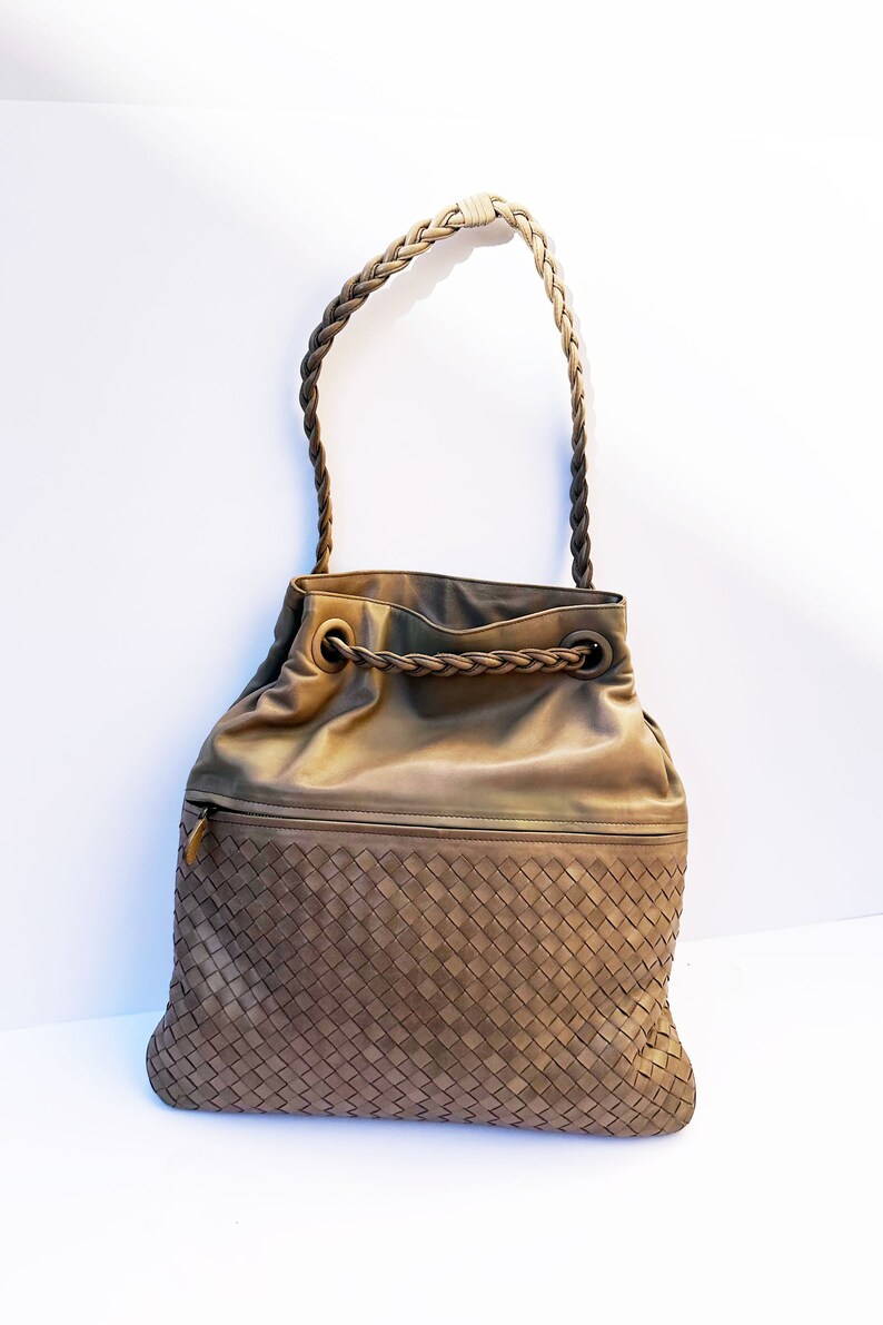 Bottega Veneta Nude Intrecciato Leather Convertible Shoulder Tote Bag with Braided Strap Woven Minimal Beige 90s image 6