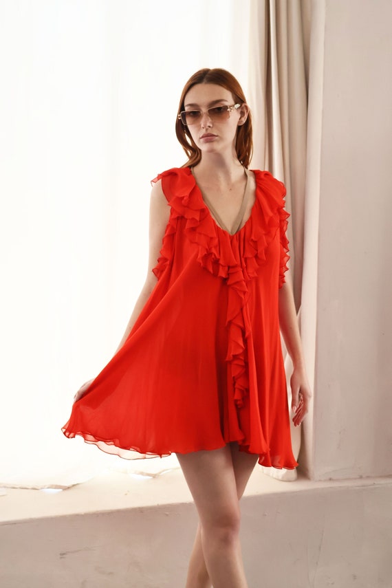 Vintage PLEIN SUD Red Silk Chiffon Babydoll Dress 