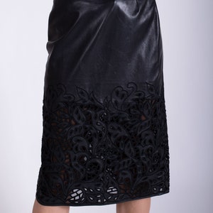 Vintage VALENTINO Laser Cut Leather Slit Detail Midi Skirt with Mesh Inlets sz 26 27 IT42 Pelle Garavani Minimal 90s Y2K image 7