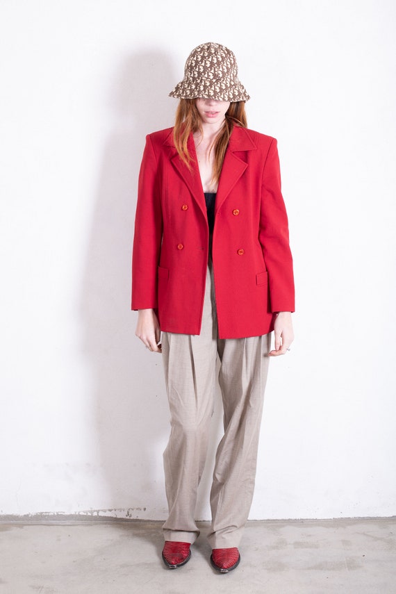 Vintage 1990s Louis Feraud Blood Red Double Breas… - image 4