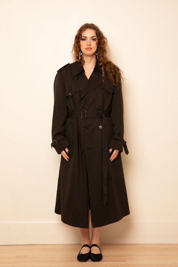 Vintage Christian Dior Monsieur Black Belted Trench Coat With