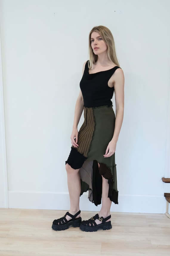 Y2K Handmade Knit Patchwork Asymmetrical Maxi Dre… - image 4