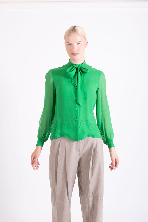 Vintage GIVENCHY 1980s Kelly Green Sheer Silk Georgette Pussy - Etsy Finland