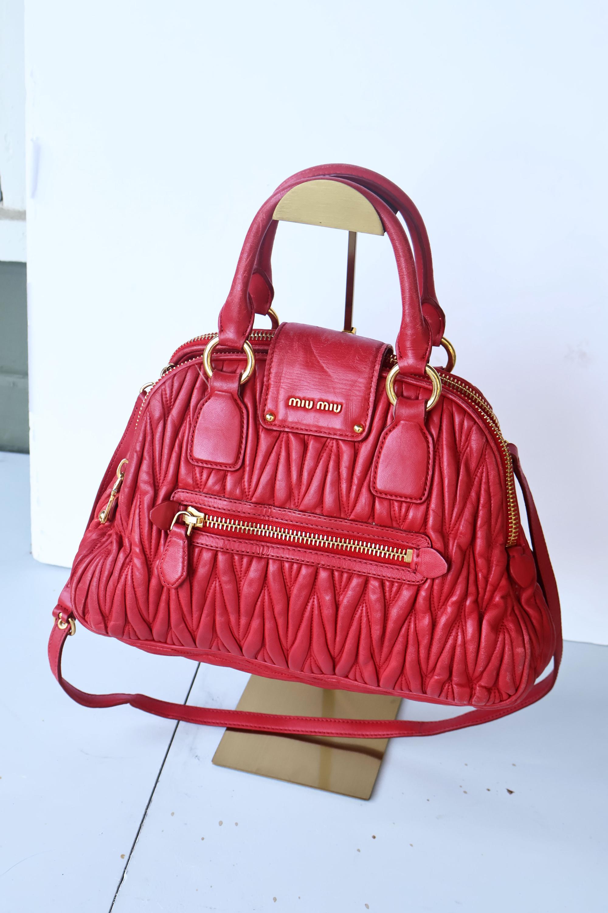 Vintage Miu Miu Red Matelasse Leather 2way Bag With Gold Hardware