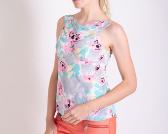Vintage Chanel Camellia Watercolor Tank Top With Pleated -  Sweden