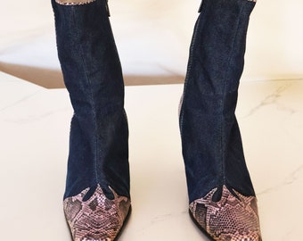 Denim vintage de l'an 2000 en denim bottines western en cuir à