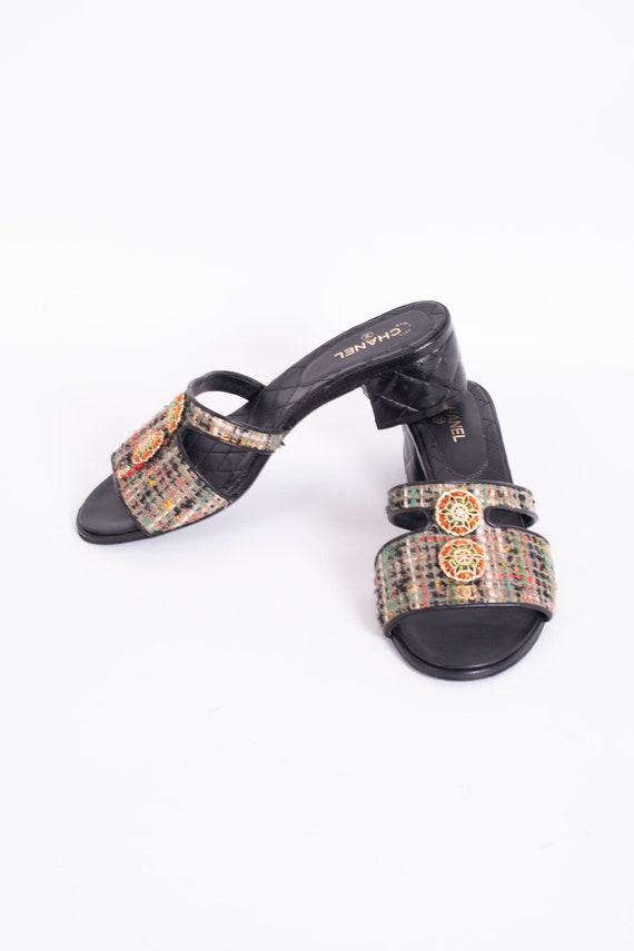 Vintage Chanel Rainbow Tweed Quilted Mules with J… - image 6