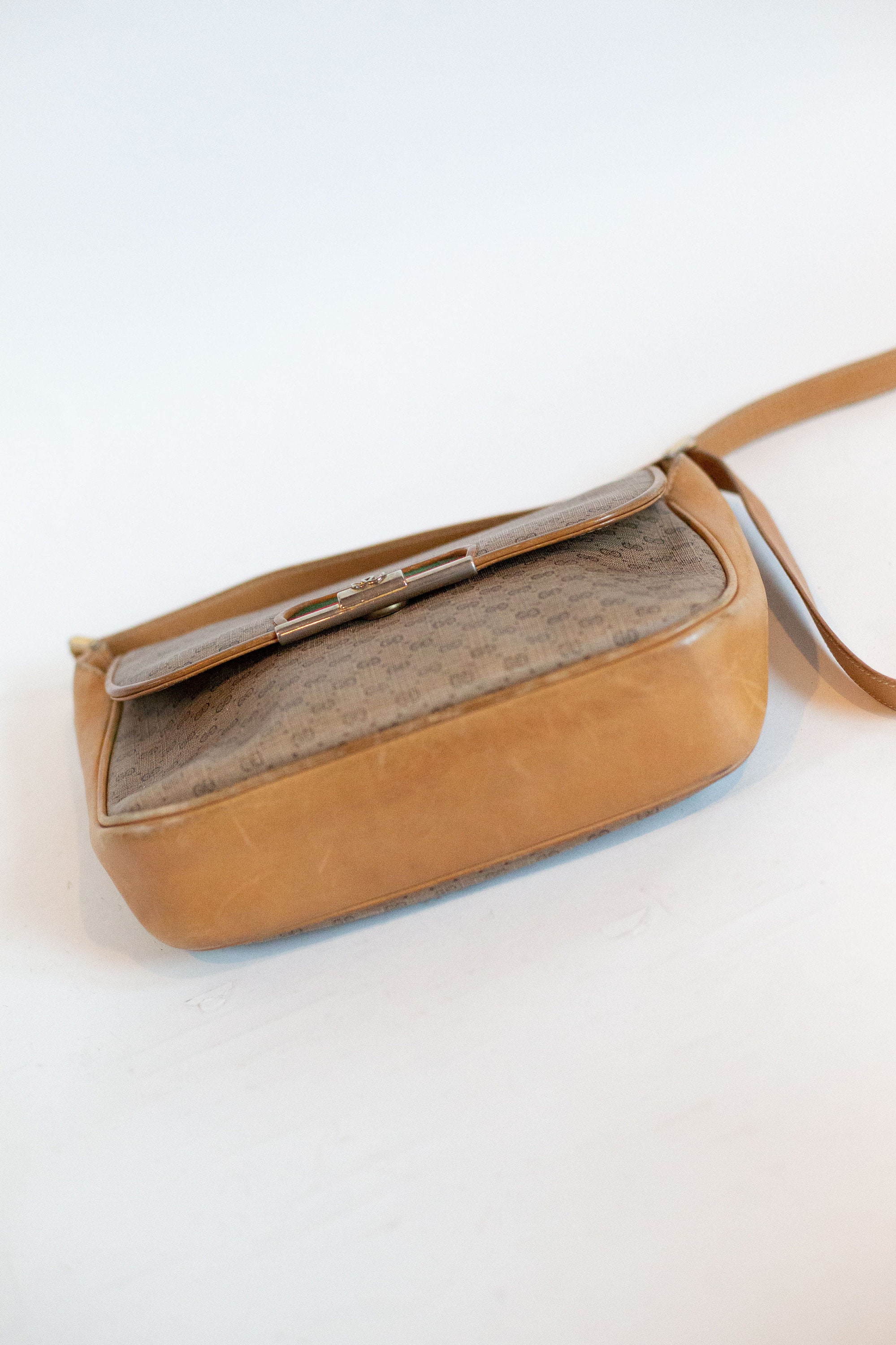 GUCCI 1980s Monogram Small G Leather and Canvas Crossbody