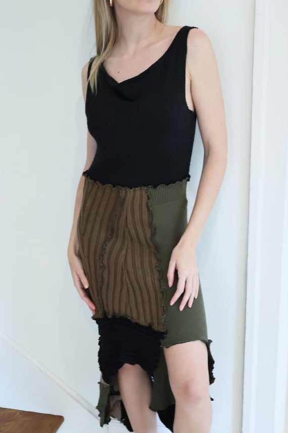 Y2K Handmade Knit Patchwork Asymmetrical Maxi Dre… - image 5