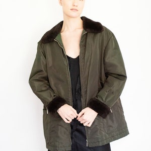 Vintage ICEBERG Army Green Shearling Bomber with Embroidered Deer at Back Bambi 90s Flight Jacket IT 42 S M L image 5