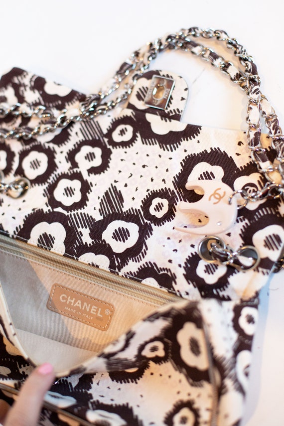 Vintage CHANEL Brown + Cream Camellia Pattern Fab… - image 8