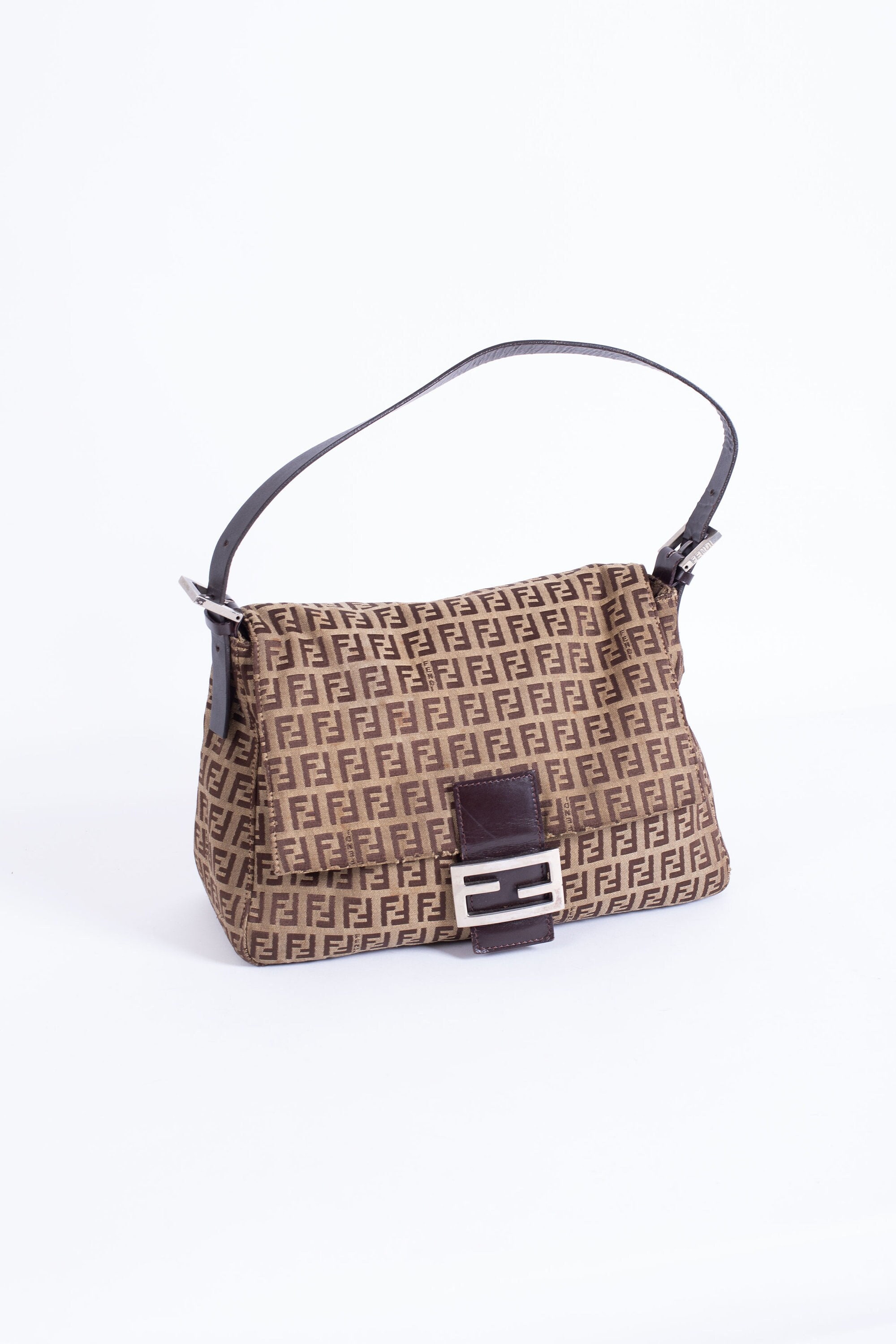 Fendi Tobacco Zucca Canvas Large Convertible Baguette Shoulder Bag