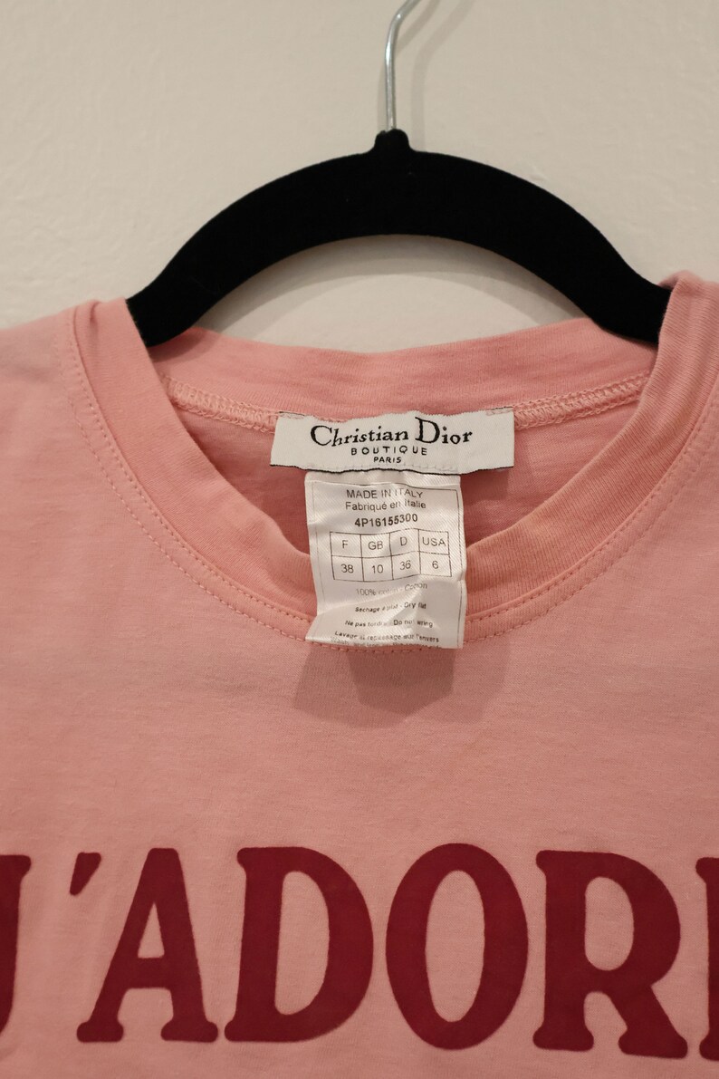 Christian Dior by John Galliano 'J'adore Dior' Pale Pink Hot Pink Muscle Tee Y2K 2000s FR 38 S M Vintage World Champion 1947 image 6