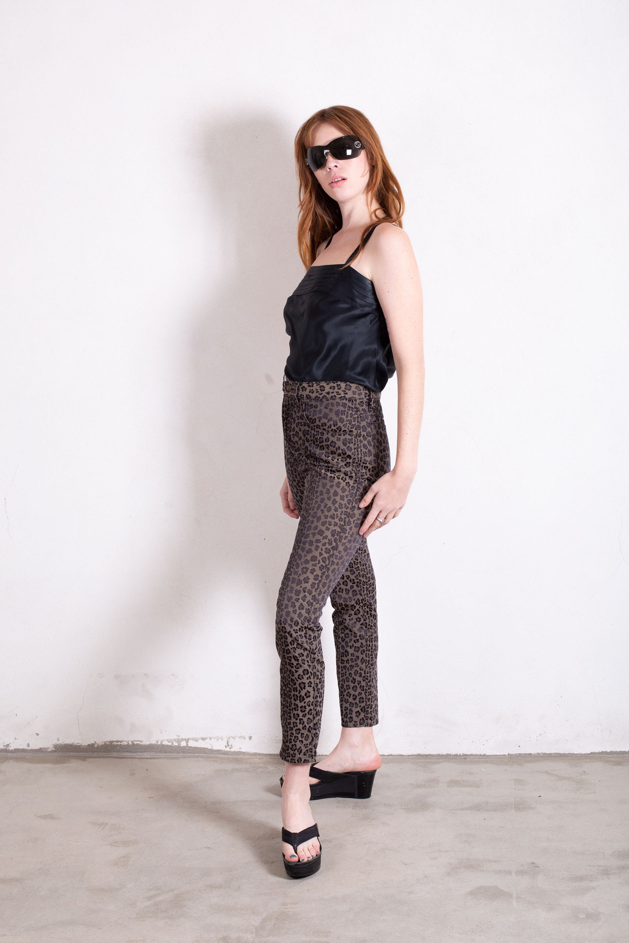 Vintage FENDI 1990s High Waist Leopard Print + Zucca Pants