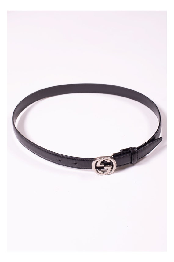 GUCCI 1990s Thin Black GG Leather Belt Monogram Wa