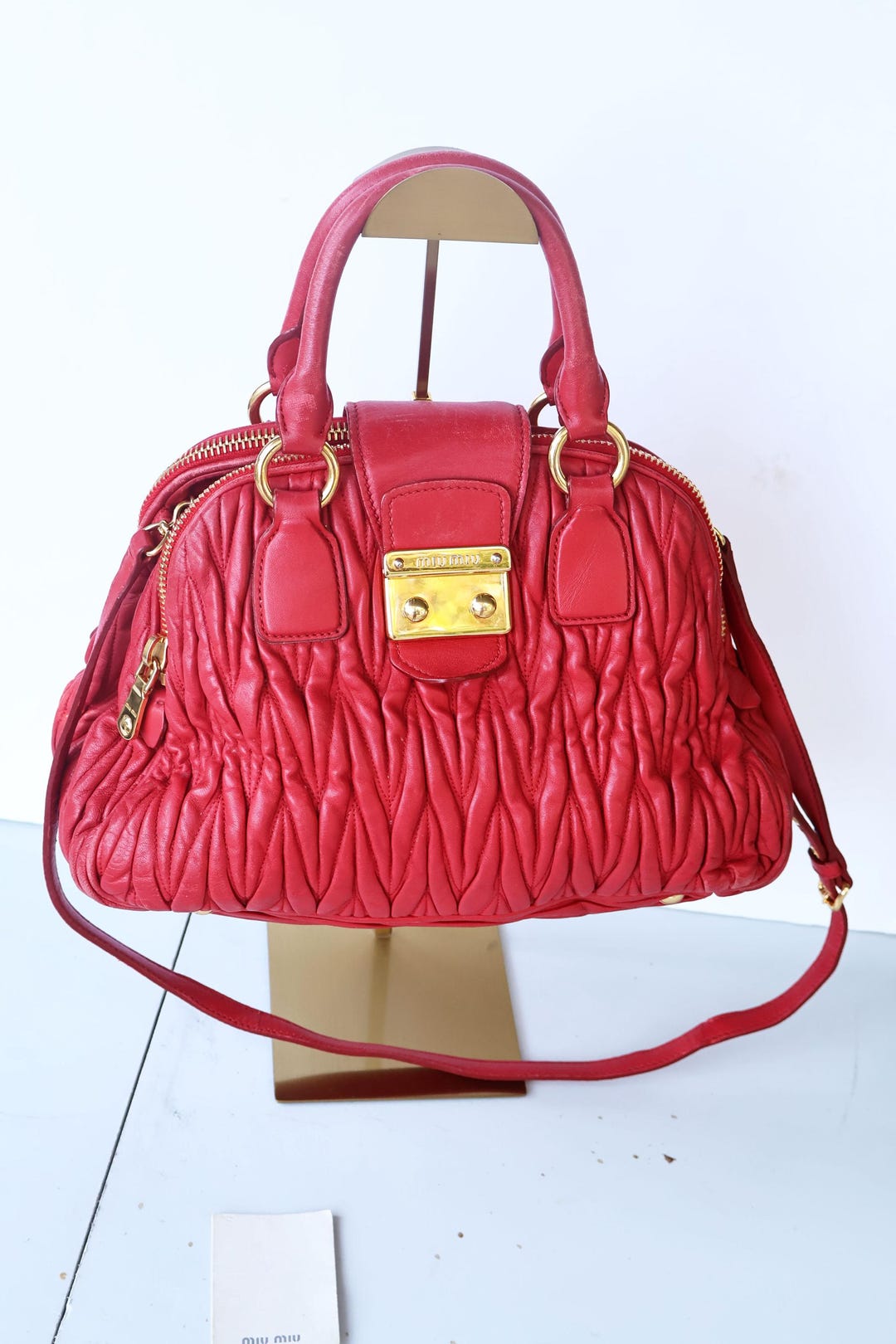 Vintage Miu Miu Red Matelasse Leather 2way Bag With Gold Hardware