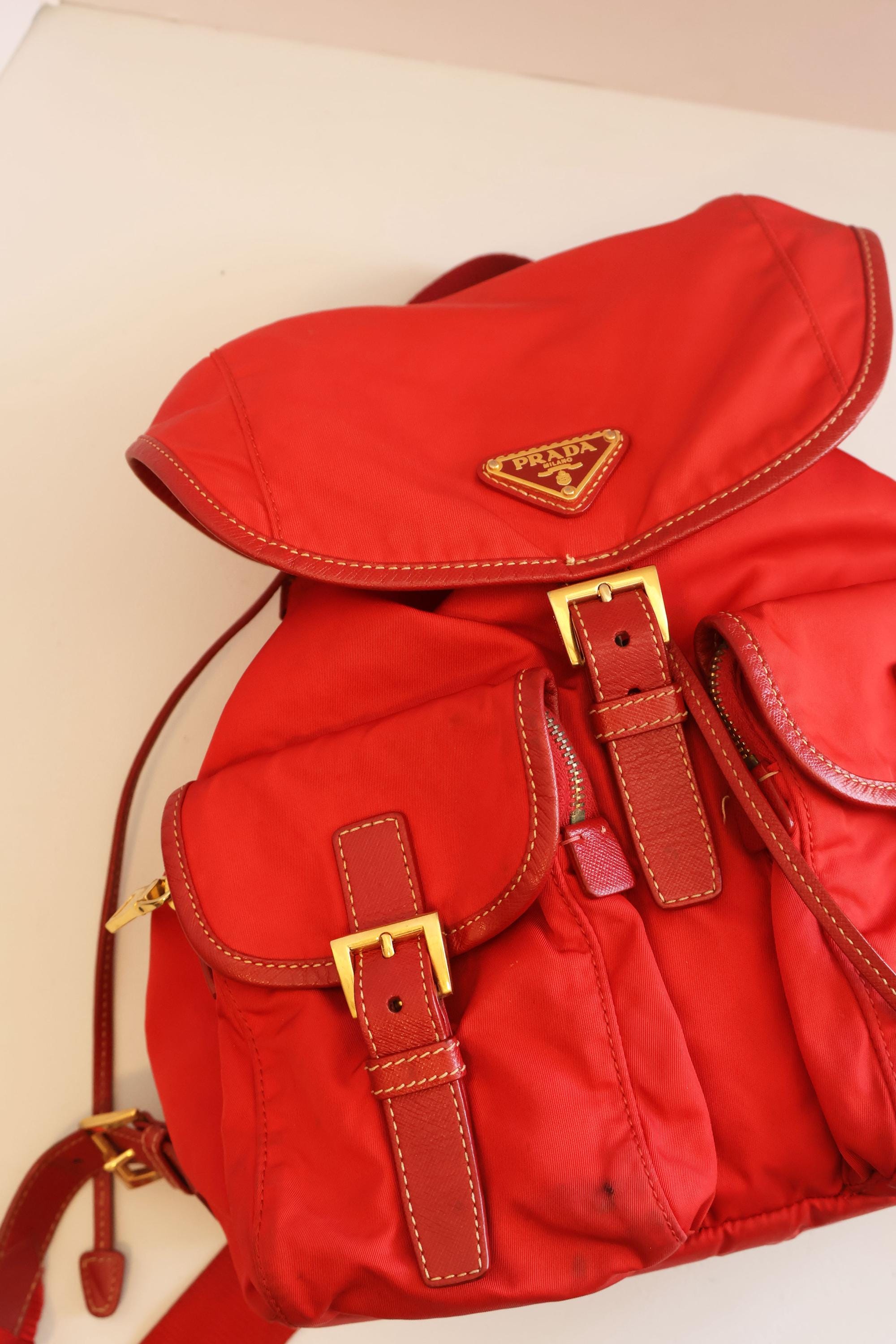 Vintage PRADA Red Double Front Pocket Large Backpack Tessuto  display picture 1