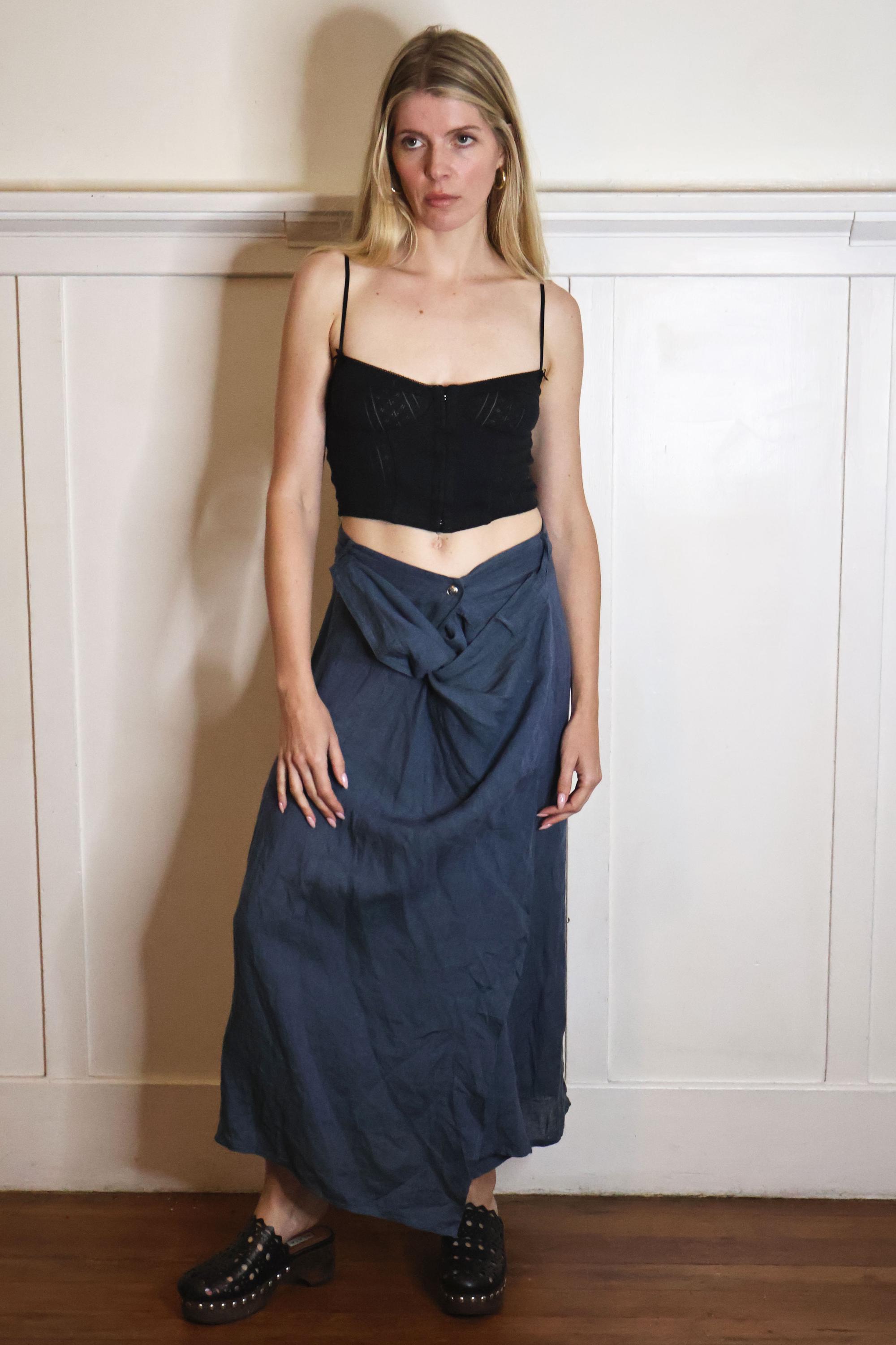 スカート Christian Dior zip&belt skirt Galliano Vintage Christian Dior by Galliano Y2K Era Slate Blue Linen Avant