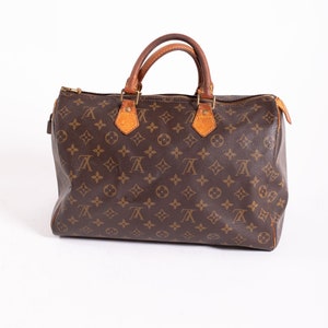 Louis Vuitton Vintage Speedy 35 Top Handle Bag Doctor Boston LV Logo Monogram Canvas + Leather