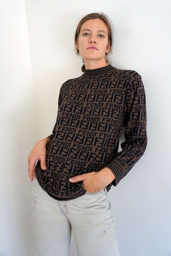 Fendi Zucca 1990s Brown + Black Striped Neck Logo