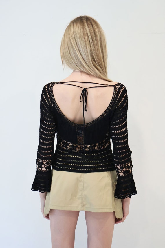 Y2K Vintage Black Crochet Knit Backless Top with … - image 4