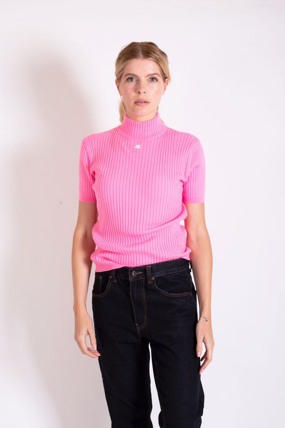 Vintage 1970s COURREGES Paris Knit Hot Pink Turtleneck With - Etsy