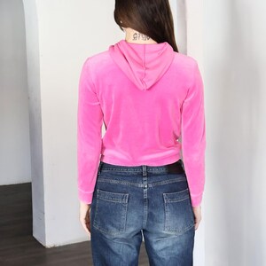 Vintage COURREGES 1990s Paris Hot Pink Velour Hoodie with Logo in Neon Top Zip Front Made in Paris sz 38 XS S image 5